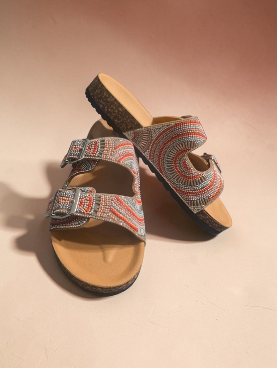 corals Shoes - LUKE NEW OR NWOt mbellished Dual-Buckle Slide Sandals in Coral & Silver BLING.